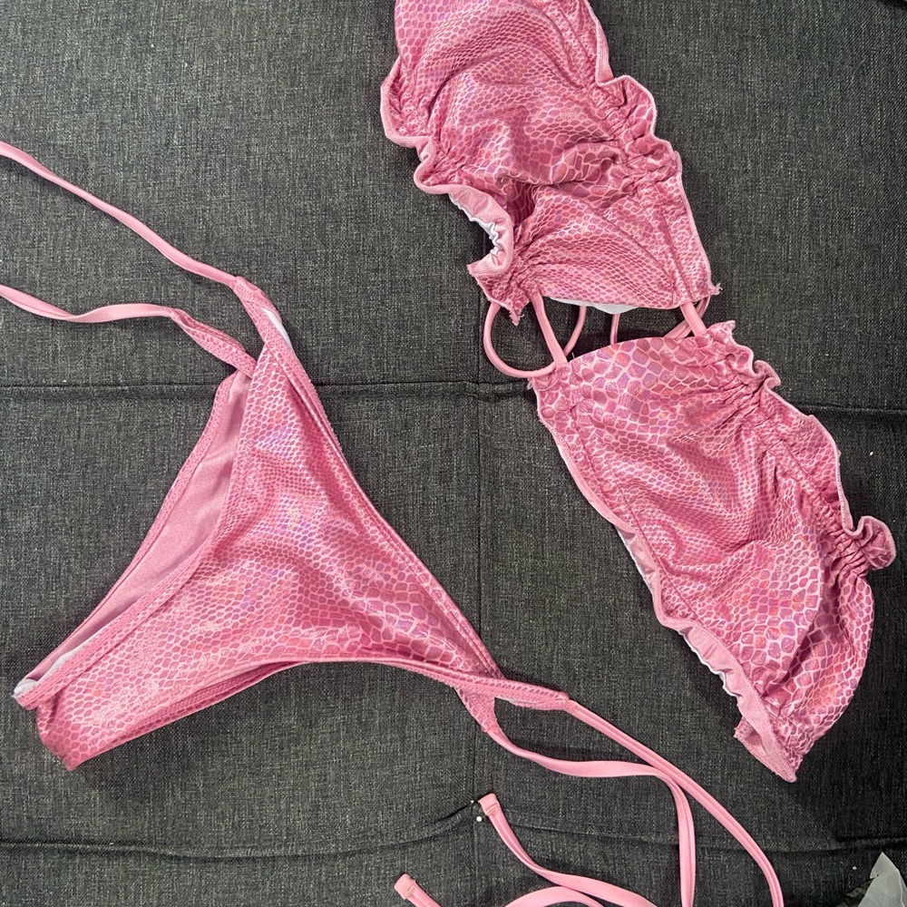 Angel Candy Pink Ruffle Bandeau Bikini Set - Picture 2 of 3